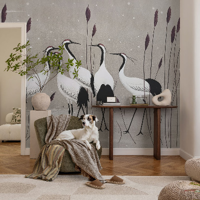 Fototapet barn med en flock tranor