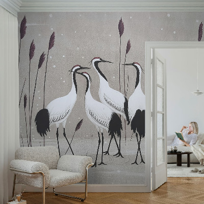 Fototapet barn med en flock tranor