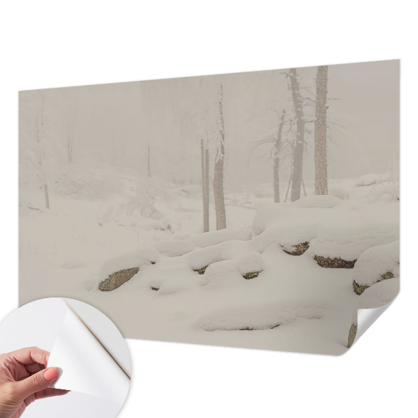 Självhäftande fotovägg med motiv av en snöig skog