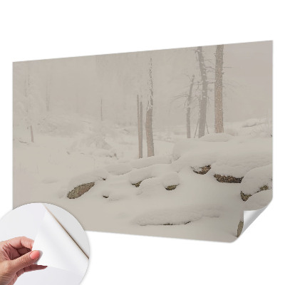 Självhäftande fotovägg med motiv av en snöig skog