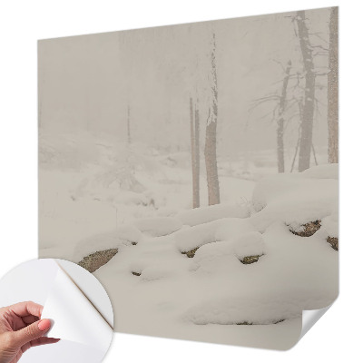 Självhäftande fotovägg med motiv av en snöig skog