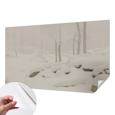 Självhäftande fotovägg med motiv av en snöig skog