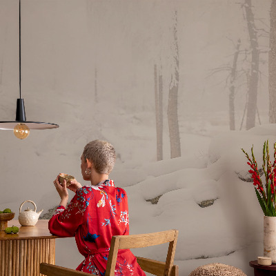 Självhäftande fotovägg med motiv av en snöig skog