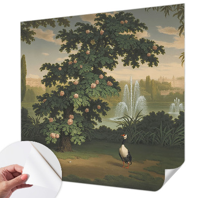 3D fototapet med motiv av en naturlig trädgård