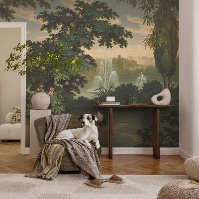 3D fototapet med motiv av en naturlig trädgård