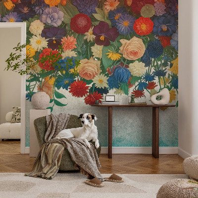 Fototapet barn med färgglada blommor