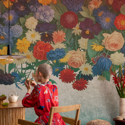 Fototapet barn med färgglada blommor