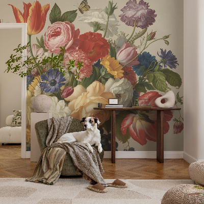 Fototapet för barn med motiv av blommor och fjärilar