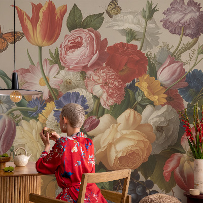 Fototapet för barn med motiv av blommor och fjärilar