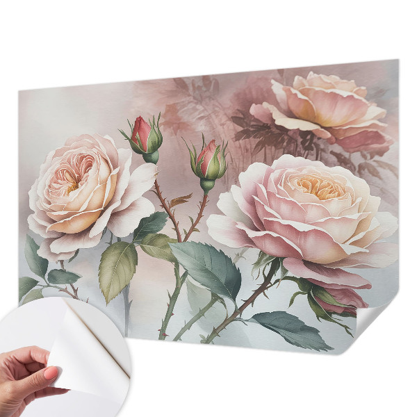 3D fototapet med motiv av pastellrosor