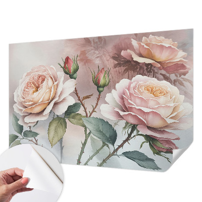 3D fototapet med motiv av pastellrosor