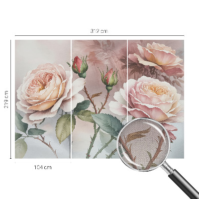 3D fototapet med motiv av pastellrosor