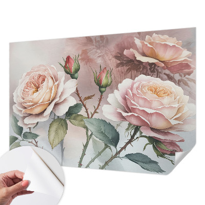 3D fototapet med motiv av pastellrosor