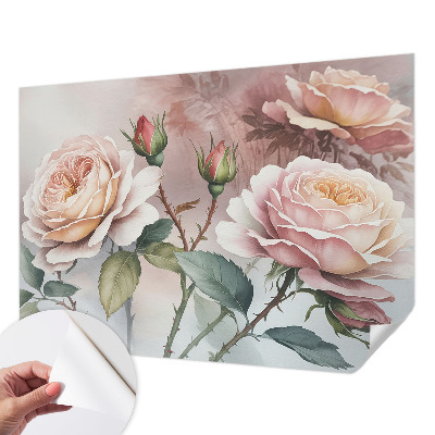 3D fototapet med motiv av pastellrosor
