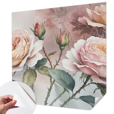 3D fototapet med motiv av pastellrosor
