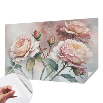 3D fototapet med motiv av pastellrosor