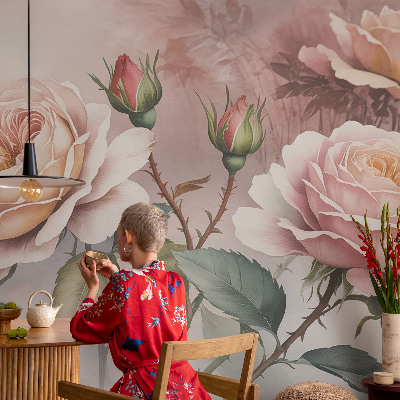 3D fototapet Pastellrosor