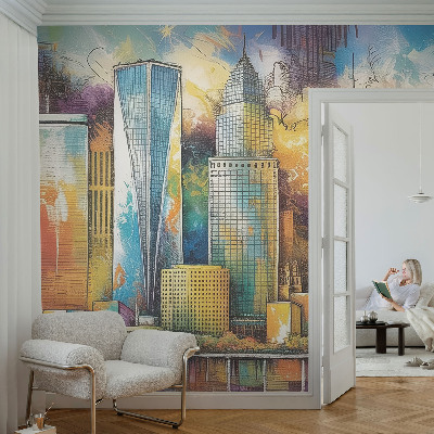 Självhäftande fotovägg med motiv av stadspanorama