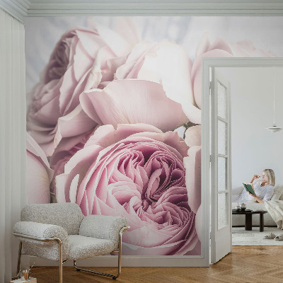 3D fototapet med rosa rosor