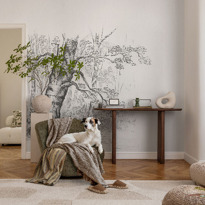 Självhäftande fototapet med motiv av skogsträd