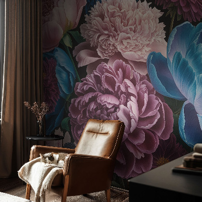 3D fototapet med färgglada blommor