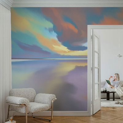 Självhäftande fototapet med motiv av en regnbågssolnedgång
