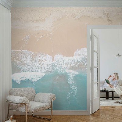 3D fototapet med motiv av rytande vågor