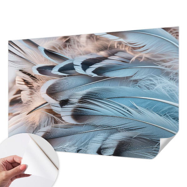 3D fototapet med blåa fjädrar