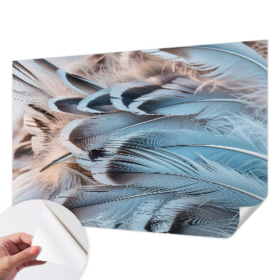 3D fototapet med blåa fjädrar