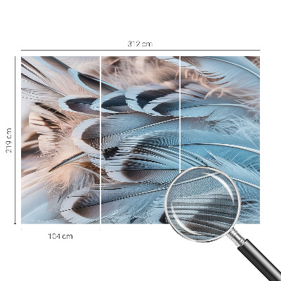 3D fototapet med blåa fjädrar