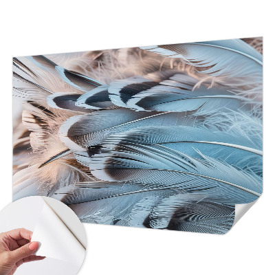 3D fototapet med blåa fjädrar
