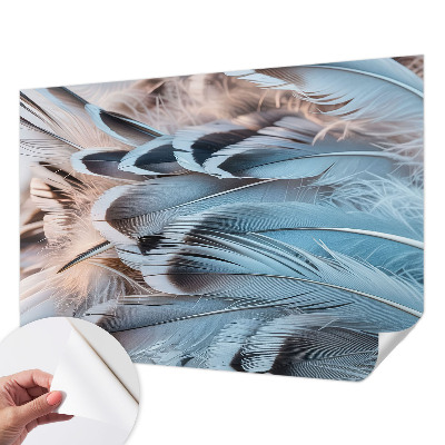 3D fototapet med blåa fjädrar