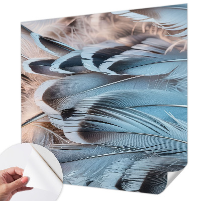 3D fototapet med blåa fjädrar