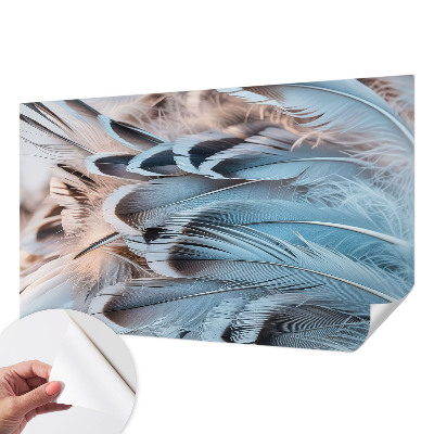 3D fototapet med blåa fjädrar