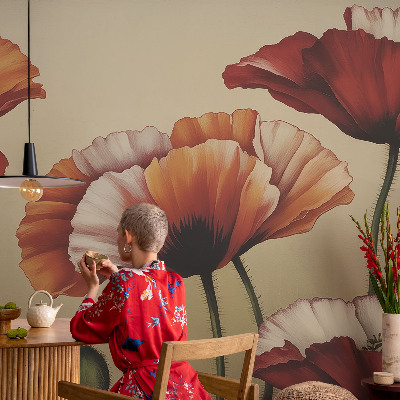 Fototapet barnrum med glada vallmoblommor