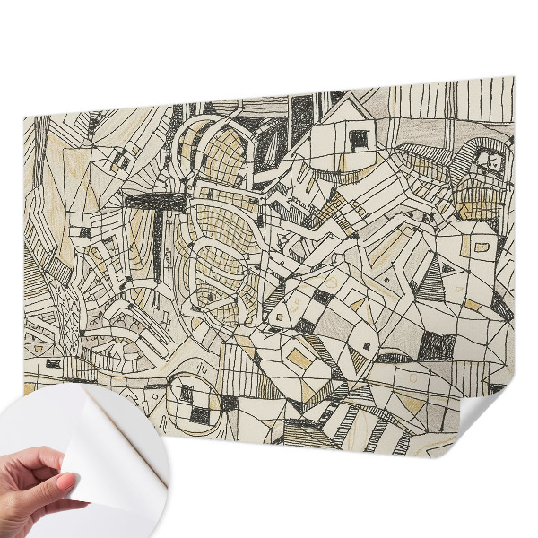 Självhäftande fotovägg med ett geometriskt abstrakt mönster