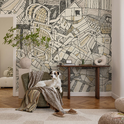 Självhäftande fotovägg med ett geometriskt abstrakt mönster