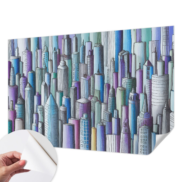 3D fototapet med motiv av stadens skyskrapor