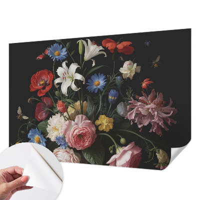 Självhäftande fototapet med blommor och insekter som motiv