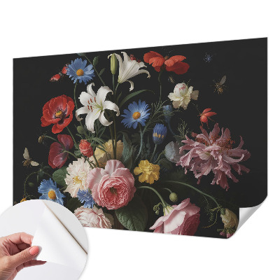Självhäftande fototapet med blommor och insekter som motiv
