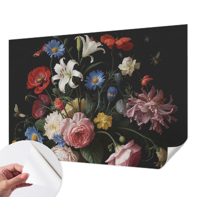 Självhäftande fototapet med blommor och insekter som motiv