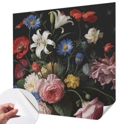 Självhäftande fototapet med blommor och insekter som motiv