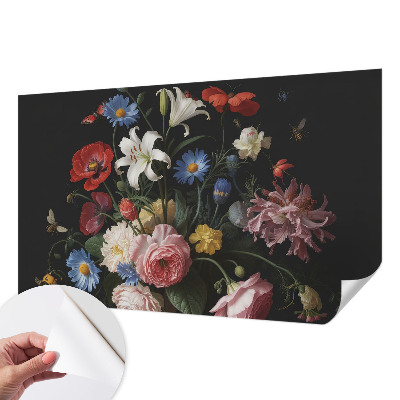 Självhäftande fototapet med blommor och insekter som motiv