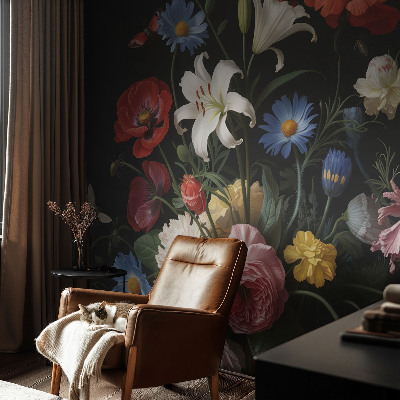 Självhäftande fototapet med blommor och insekter som motiv