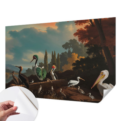 3D fototapet med pittoreska fåglar som motiv
