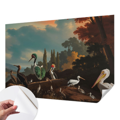 3D fototapet med pittoreska fåglar som motiv