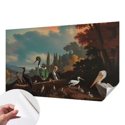 3D fototapet med pittoreska fåglar som motiv