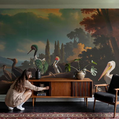 3D fototapet Pittoreska fåglar