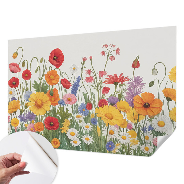Självhäftande fototapet med motiv av en blomsteräng