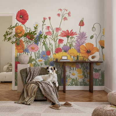 Självhäftande fototapet med motiv av en blomsteräng